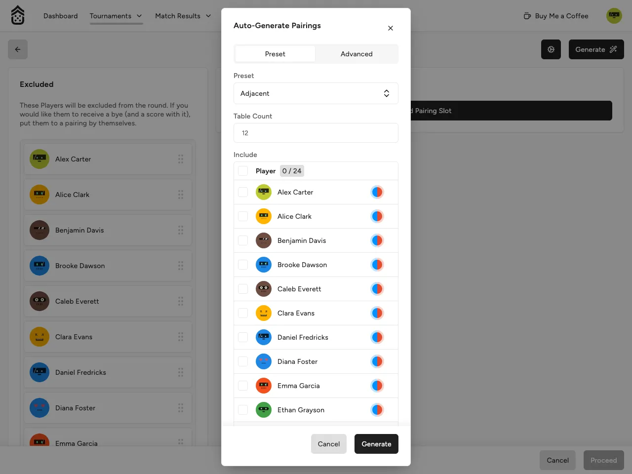 Auto-Generate Pairings dialog