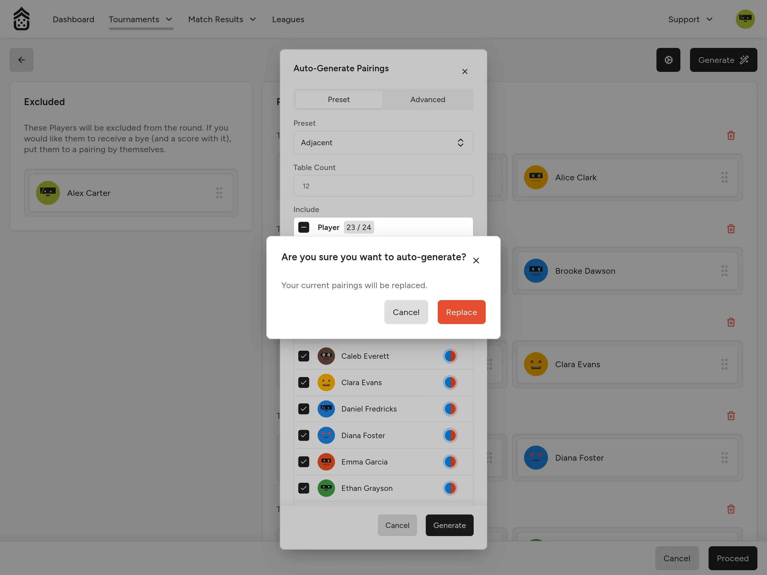 Replace confirmation dialog