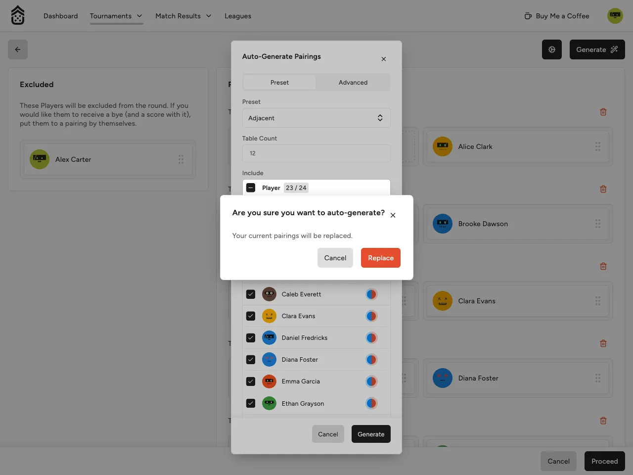 Replace confirmation dialog
