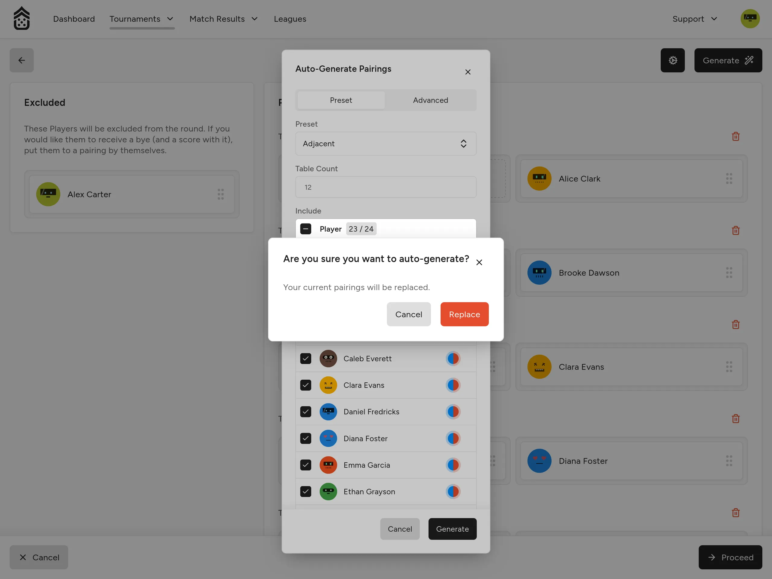 Replace confirmation dialog
